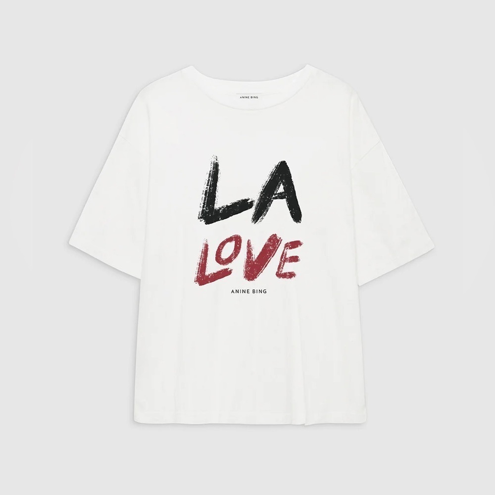 Anine Bing White 'LA LOVE' Short Sleeve Tee